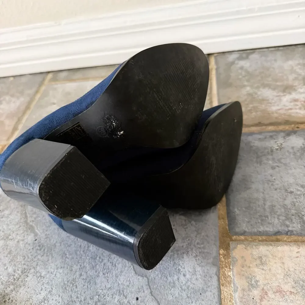 Franco Banetti Navy Suede Ankle Boots Point Toe Block Heel Size 6